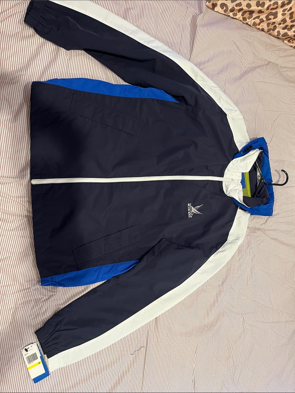 Nautica Navy White Royal Blue Colorblock Windbreaker Jacket